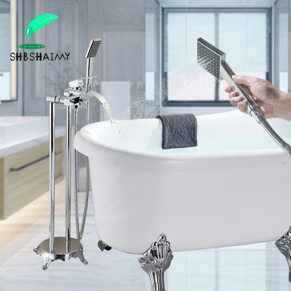 

shbshaimy chrome floor standing bathtub faucet two function ways waterfall bathroom shower faucet cold water mixer taps