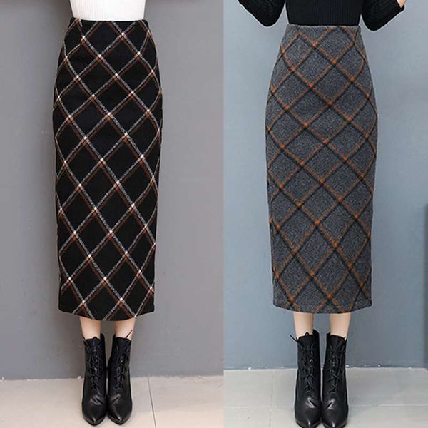 autumn and winter new women's slim retro plaid thick woolen skirt in the long paragraph after the split bag hip skirts, Black
autumn and winter new women's slim retro plaid thick woolen skirt in the long paragraph after the split bag hip skirts, Black