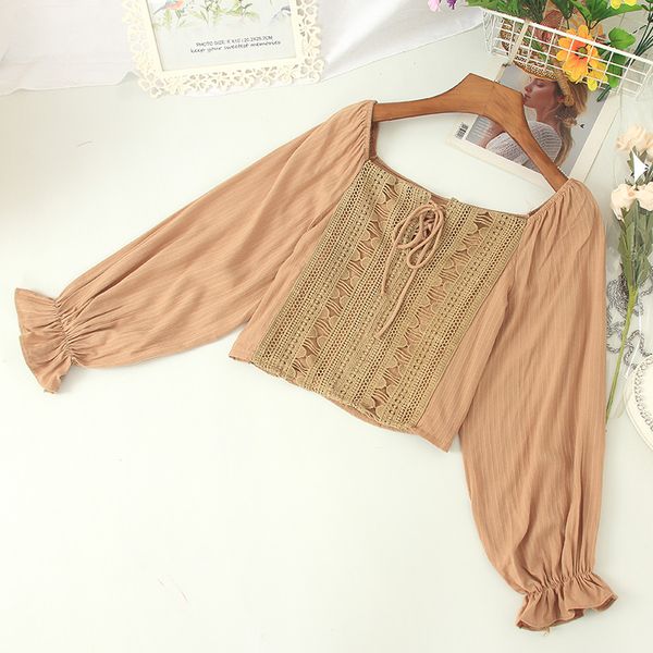 women autumn slash neck flare sleeve bandage strap basic hollow out lace flower shirt vintage short slim pullover blouse, White
women autumn slash neck flare sleeve bandage strap basic hollow out lace flower shirt vintage short slim pullover blouse, White