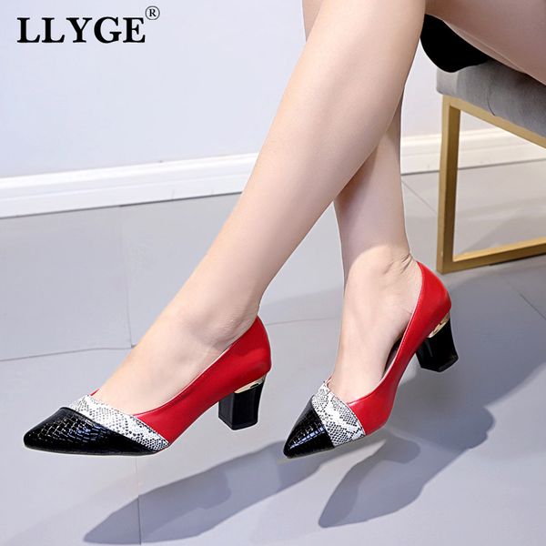 women's pump woman slip on shallow snake high thick heels women pointed toe lady pu leather female shoes 2019, Black 
women's pump woman slip on shallow snake high thick heels women pointed toe lady pu leather female shoes 2019, Black