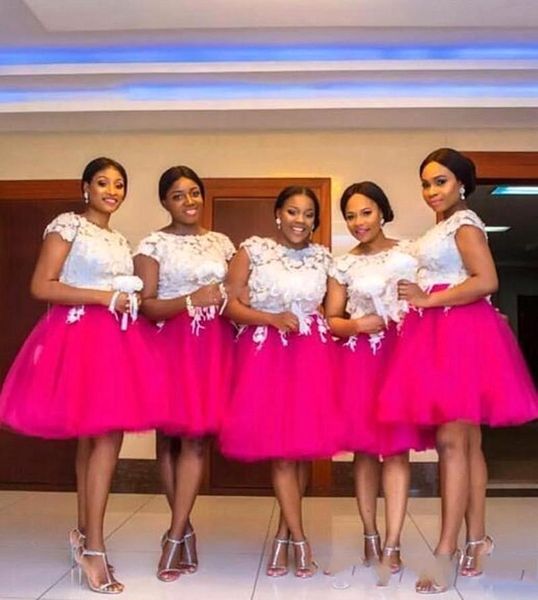 2020 african fuchsia short bridesmaid dresses lace applique tulle a line plus size knee length maid of honor wedding guest dresses, White;pink
2020 african fuchsia short bridesmaid dresses lace applique tulle a line plus size knee length maid of honor wedding guest dresses, White;pink