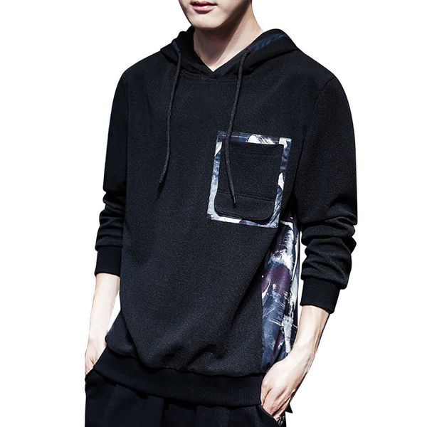 men's casual sweatshirt men 2019 autumn fashion long-sleeved pocket round neck solid color printing blouse streetwear, Black
men's casual sweatshirt men 2019 autumn fashion long-sleeved pocket round neck solid color printing blouse streetwear, Black