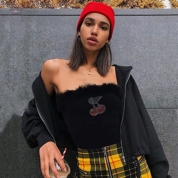 fleece crop fur strapless tube 2019 summer women cherry rhinestone pattern female streetwear wear, White
fleece crop fur strapless tube 2019 summer women cherry rhinestone pattern female streetwear wear, White