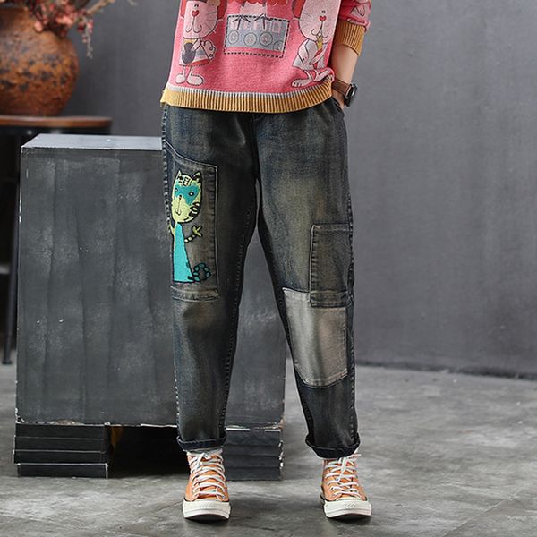 women jeans autumn retro loose elastic waist denim trousers 2019 new ladies casual embroidery patchwork vintage pants, Blue
women jeans autumn retro loose elastic waist denim trousers 2019 new ladies casual embroidery patchwork vintage pants, Blue
