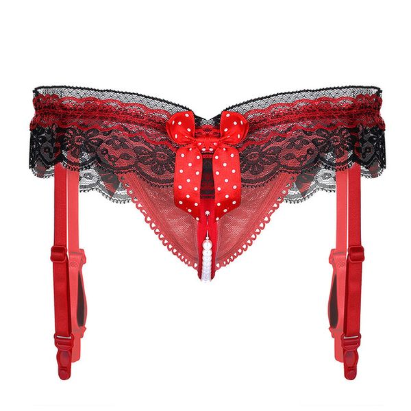 Women Sexy Lingerie Crotchless Panties Sissy Briefs Pearl Chain Ruffle Lace Bowknot Low Rise G-string Underwear with Garters, Black
Women Sexy Lingerie Crotchless Panties Sissy Briefs Pearl Chain Ruffle Lace Bowknot Low Rise G-string Underwear with Garters, Black