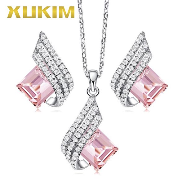 js004 xukim jewelry luxury gift present crystal pendant necklace earrings jewelry set, Silver
js004 xukim jewelry luxury gift present crystal pendant necklace earrings jewelry set, Silver