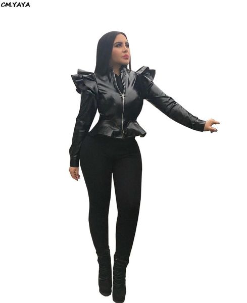 women new ruffles shoulder flounce long sleeve zip up open faux leather pu jackets fashion lady coats black s-2xl gla5043
women new ruffles shoulder flounce long sleeve zip up open faux leather pu jackets fashion lady coats black s-2xl gla5043