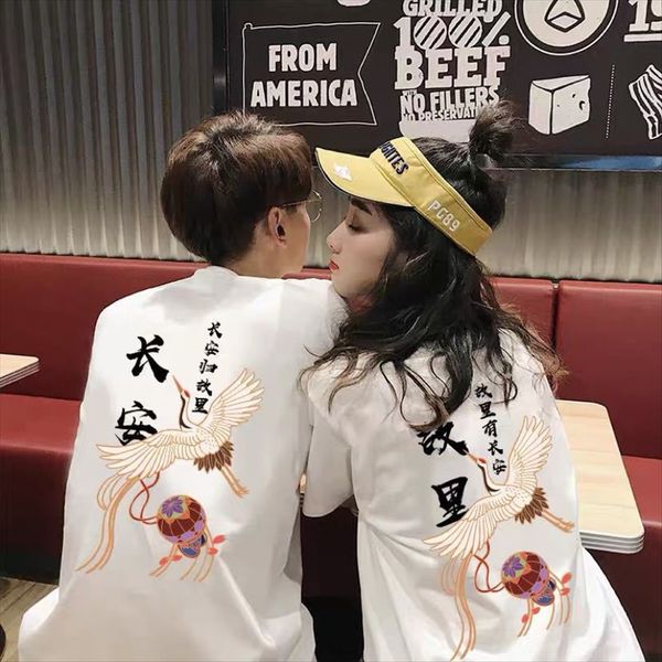 chang'an t-shirt couple outfit hometown t-shirt female 2020 printing niche design sense ins short-sleeved loose student couple wear, White 
chang'an t-shirt couple outfit hometown t-shirt female 2020 printing niche design sense ins short-sleeved loose student couple wear, White