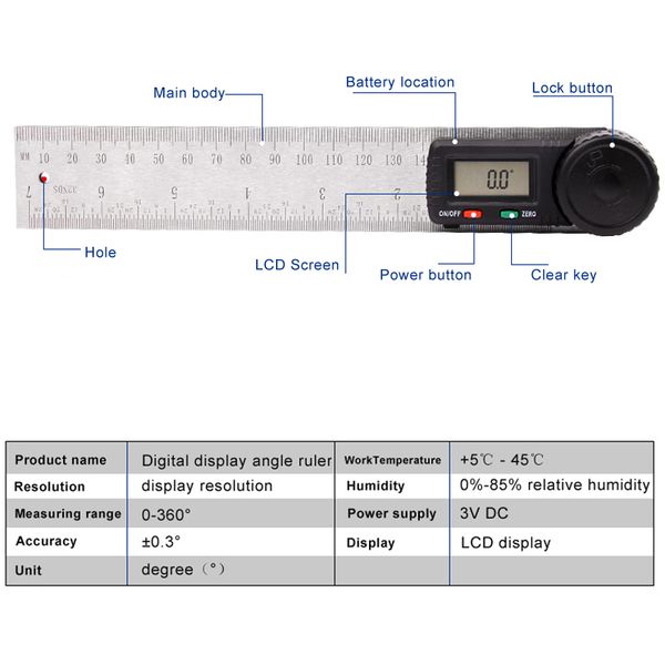 protractor digital angle finder ruler meter 360 degree protractor steel inclinometer goniometer electronic angle lock
protractor digital angle finder ruler meter 360 degree protractor steel inclinometer goniometer electronic angle lock