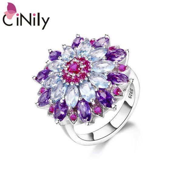 cinily luxurious purple zircon silver plated jewelry ring wedding engagement ring size 6-11 nj515, Golden;silver