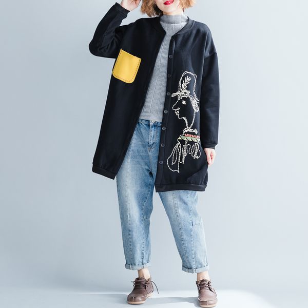 2019 plus size women fleece jacket coat cartoon print pocket patchwork v neck female casual long overcoat yellow/black color, Black;brown
2019 plus size women fleece jacket coat cartoon print pocket patchwork v neck female casual long overcoat yellow/black color, Black;brown
