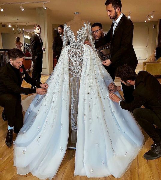 2019 luxury mermaid wedding dresses with detachable train sweep train lace beaded wedding dress plus size arabic bridal gowns long sleeves, White
2019 luxury mermaid wedding dresses with detachable train sweep train lace beaded wedding dress plus size arabic bridal gowns long sleeves, White