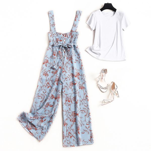 summer 2020 fashion cotton t-shirt and matching floral printed belt tie chiffon jumpsuit pants set women two piece outfits, White
summer 2020 fashion cotton t-shirt and matching floral printed belt tie chiffon jumpsuit pants set women two piece outfits, White