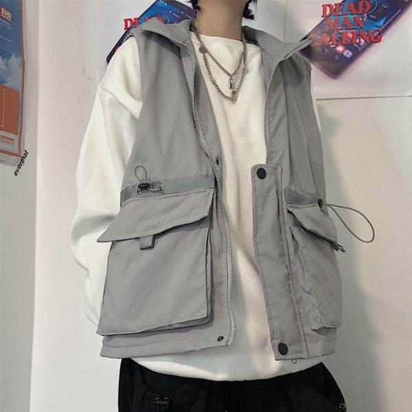 winter thickened vest men's warm fashion solid color casual large pocket tooling vest men streetwear loose gilet jacket coat, Black;white
winter thickened vest men's warm fashion solid color casual large pocket tooling vest men streetwear loose gilet jacket coat, Black;white
