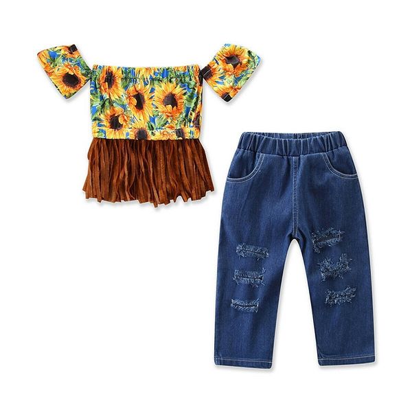 2-7y 2pcs toddler kids baby girl summer clothes t-shirt +denim pants baby outfits, White
2-7y 2pcs toddler kids baby girl summer clothes t-shirt +denim pants baby outfits, White