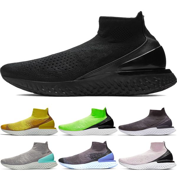 

rise react sock men women running casual shoes triple black thunder grey lime blast bright yellow designer trainer sport sneaker size 36-45, White;red