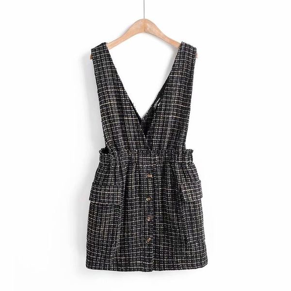 qz311 european women's double v neck elastic waist plaid tweed dress chic vestidos, Black;gray
qz311 european women's double v neck elastic waist plaid tweed dress chic vestidos, Black;gray