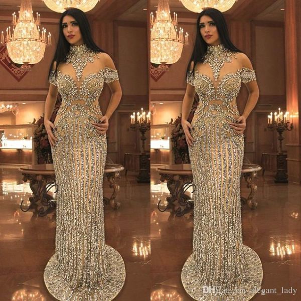 luxurious beaded crystals prom dresses high neck short sleeve sparkly mermaid arabic dubai celebrity evening gowns party dresses, Black
luxurious beaded crystals prom dresses high neck short sleeve sparkly mermaid arabic dubai celebrity evening gowns party dresses, Black