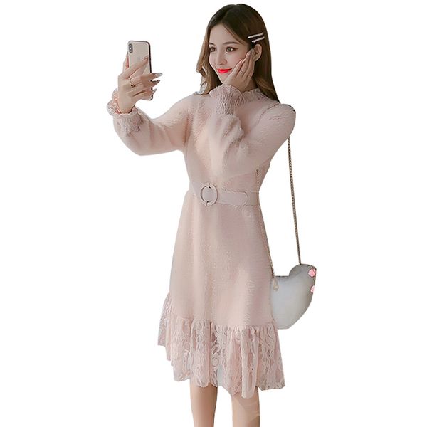women 2019 spring autumn vintage half turtleneck plush dress female lace stitching midi dress long sleeve bottoming vestido v724, Black;gray
women 2019 spring autumn vintage half turtleneck plush dress female lace stitching midi dress long sleeve bottoming vestido v724, Black;gray