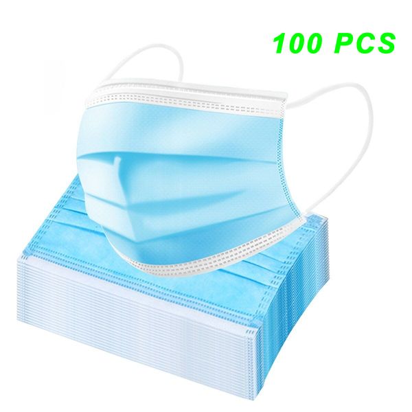 100 PCS Disposable 3-Layer Mask Non-woven Fiber Fabric Breathable Face Mask Anti Dust Flexible Earloop Mouth Sanitary Mask