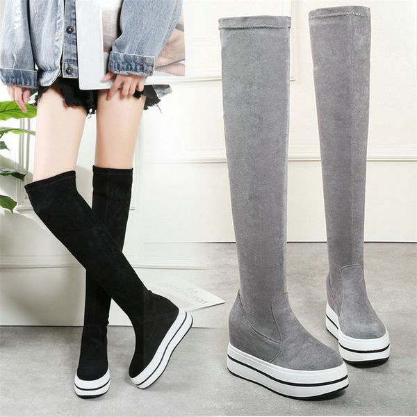 nayiduyun women shoes cow leather stretch high heel over the knee long boots wedge platform punk sneakers balck grey creepers, Black
nayiduyun women shoes cow leather stretch high heel over the knee long boots wedge platform punk sneakers balck grey creepers, Black