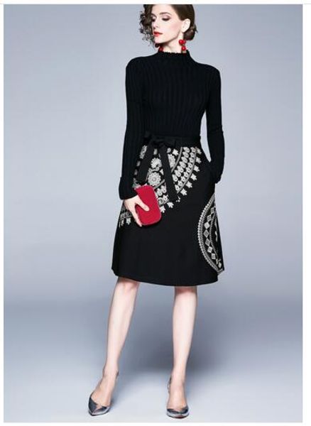 high-end temperament slim knit stitching embroidery two-piece dress female..., Black;gray
high-end temperament slim knit stitching embroidery two-piece dress female..., Black;gray