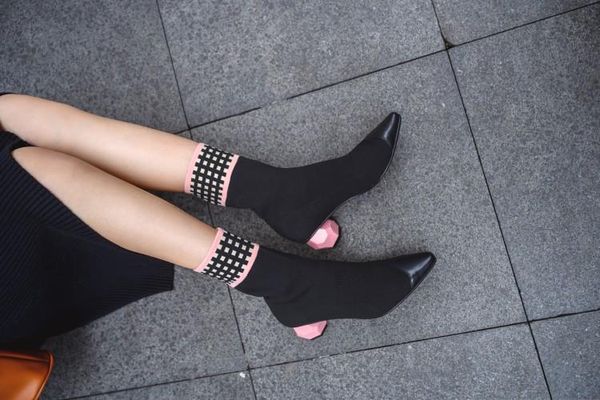 women sock boots pointed toe short botines mujer apricot chunky high heels booties women botas femmes, Black
women sock boots pointed toe short botines mujer apricot chunky high heels booties women botas femmes, Black