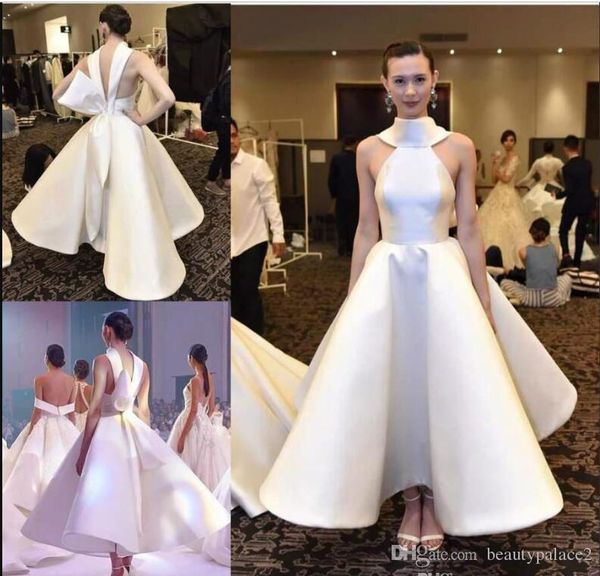 modest 2019 tea length satin a line white short prom dresses with bow backless evening party gowns abito da sera 2019, Black
modest 2019 tea length satin a line white short prom dresses with bow backless evening party gowns abito da sera 2019, Black