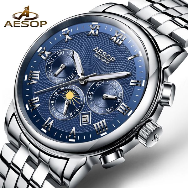 aesop men's automatic watches mechanical watch blue stainless steel wrist wristwatch male clock men man relogio masculino a, Slivery;brown
aesop men's automatic watches mechanical watch blue stainless steel wrist wristwatch male clock men man relogio masculino a, Slivery;brown