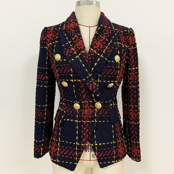 new style original design women's double-breasted metal buckle blazer plaid slim jacket tweed coat outwear, White;black
new style original design women's double-breasted metal buckle blazer plaid slim jacket tweed coat outwear, White;black