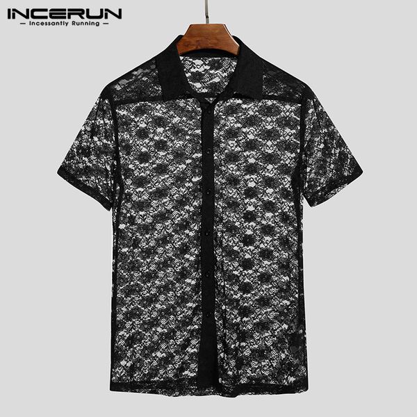 incerun summer men lace shirt solid color transparent short sleeve lapel party nightclub shirts men casual slim mesh camisa 2020, White;black
incerun summer men lace shirt solid color transparent short sleeve lapel party nightclub shirts men casual slim mesh camisa 2020, White;black
