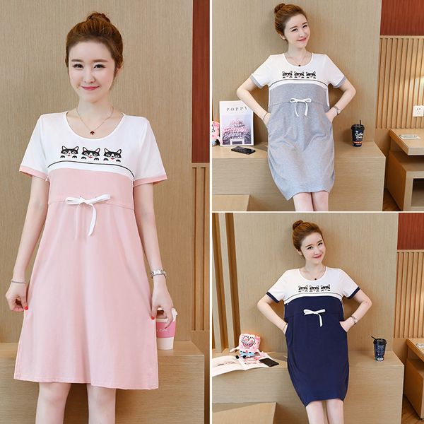 8873# maternity clothes summer cotton cartoon short sleeve loose stylish dress for pregnant women pregnancy clothes, White
8873# maternity clothes summer cotton cartoon short sleeve loose stylish dress for pregnant women pregnancy clothes, White