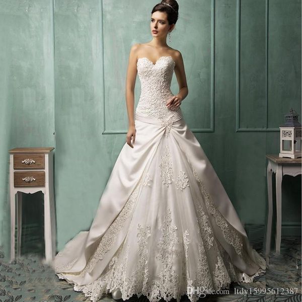 2019 empire wedding dress lace up back sweetheart neckline appliques tiere dand pleat with sweep train 075, White
2019 empire wedding dress lace up back sweetheart neckline appliques tiere dand pleat with sweep train 075, White