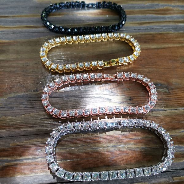 

hip hop bling iced out cubic zirconia bracelet tennis chain bracelets women men 1 row cz link chain jewelry gold silver black