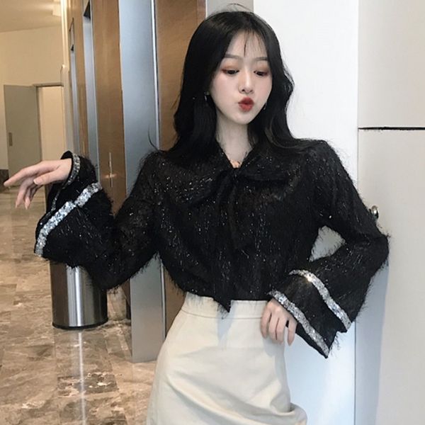 spring korean style women's clothing black blouses tassel patchwork shirts bow perspective woman blusas mujer de moda new, White
spring korean style women's clothing black blouses tassel patchwork shirts bow perspective woman blusas mujer de moda new, White