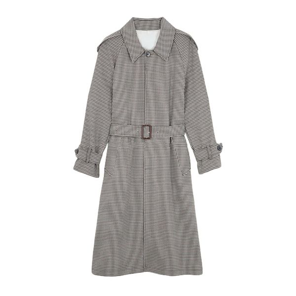 women plaid trench coat turn-down collar elegant lady long jacket with sash, Tan;black
women plaid trench coat turn-down collar elegant lady long jacket with sash, Tan;black