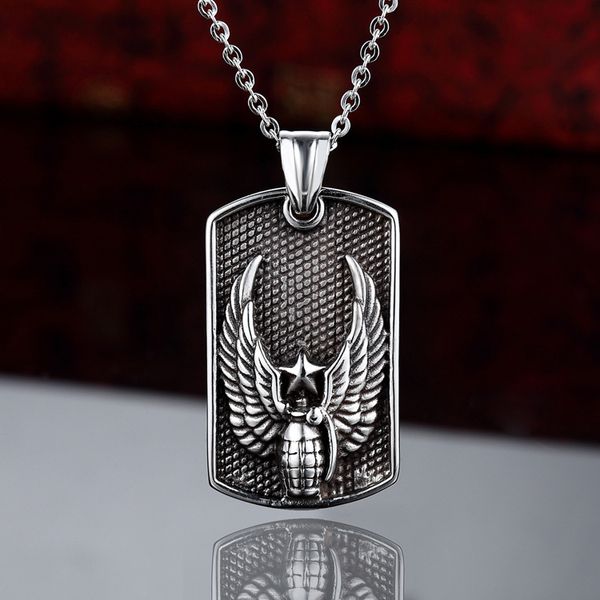 2020 z628 new personalized men's logo military brand trendy men's necklace grenade logo titanium steel pendant, Silver
2020 z628 new personalized men's logo military brand trendy men's necklace grenade logo titanium steel pendant, Silver