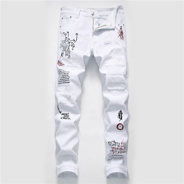 new men streetwear личность ripped печатные белые узкие джинсы хип-хоп панк повседневный мотоцикл натяжные денима джинсы брюки, Blue
new men streetwear личность ripped печатные белые узкие джинсы хип-хоп панк повседневный мотоцикл натяжные денима джинсы брюки, Blue