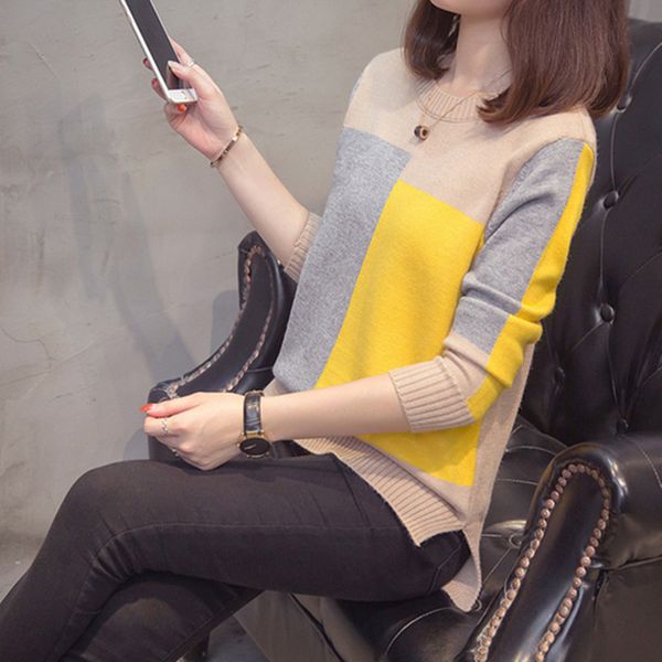 2019 new autumn winter big code multicolor women sweater o-neck knitted jumper loose casual warm femme sweater, White;black
2019 new autumn winter big code multicolor women sweater o-neck knitted jumper loose casual warm femme sweater, White;black