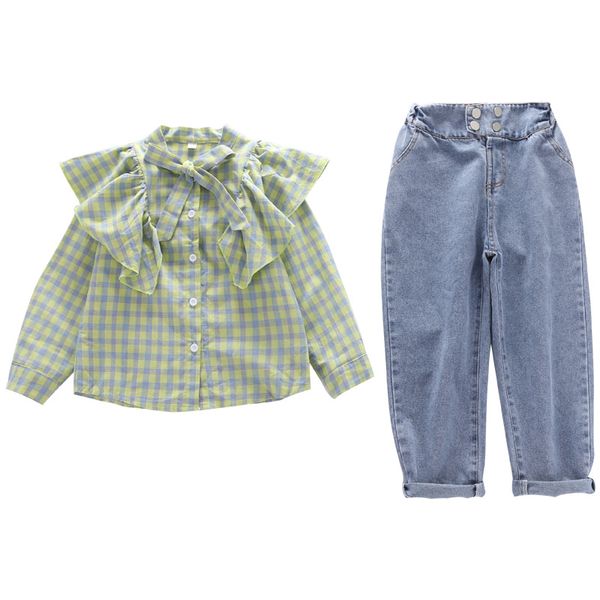teen girls clothing set kids clothes girl bow plaid shirt+jeans suit children clothes spring autumn girls outfits 10 12 14 years, White
teen girls clothing set kids clothes girl bow plaid shirt+jeans suit children clothes spring autumn girls outfits 10 12 14 years, White