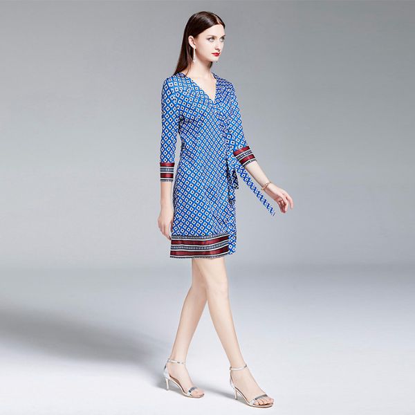 spring fashion runway dress women print v-neck three quarter sleeves a-line ladies temperament slim dresses, White
spring fashion runway dress women print v-neck three quarter sleeves a-line ladies temperament slim dresses, White
