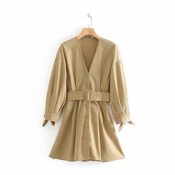 new women autumn solid color v neck belt dress female knotted sleeve pleats vestidos chic single breasted casual dresses ds2781, Black;gray
new women autumn solid color v neck belt dress female knotted sleeve pleats vestidos chic single breasted casual dresses ds2781, Black;gray