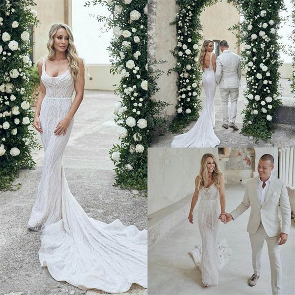 2020 glitter mermaid wedding dresses spaghetti strap sleeveless appliqued lace beaded sequins bridal gown backless vestidos de novia, White
2020 glitter mermaid wedding dresses spaghetti strap sleeveless appliqued lace beaded sequins bridal gown backless vestidos de novia, White