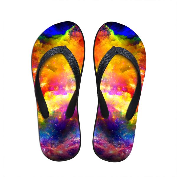 customized 3d galaxy space star prints women casual summer flip flops non-slip rubber women's beach slippers flipflops for girl