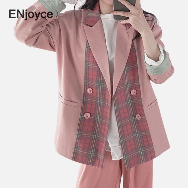 women's suits & blazers 2021 casual plaid patchwork blazer for women long sleeve pink hit color suit female spring autumn fashion cloth, White;black
women's suits & blazers 2021 casual plaid patchwork blazer for women long sleeve pink hit color suit female spring autumn fashion cloth, White;black