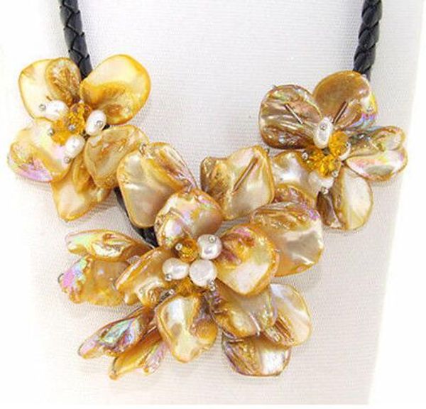 fashion natural mother jewelry yellow shell pearl necklace 17-18, Silver