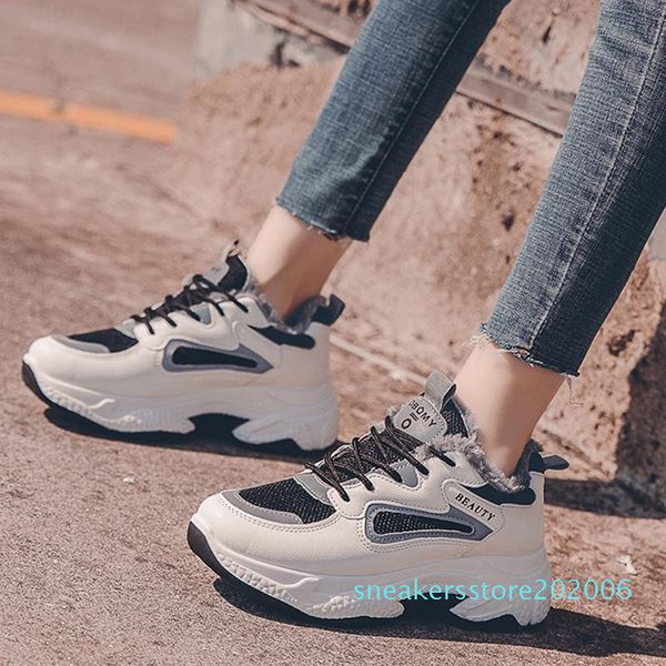 2019 new women winter fashion clunky sneaker casual fur suede leather platform plush high dad shoes ladies thick bottom boot s06, Black
2019 new women winter fashion clunky sneaker casual fur suede leather platform plush high dad shoes ladies thick bottom boot s06, Black