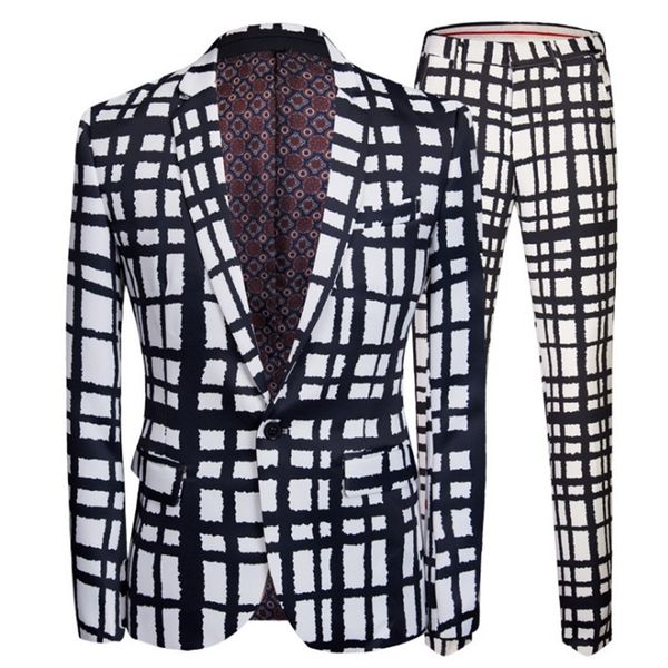 personalized printing ink suit set men black and white grid blazer with pants singer stage performance punk rock slim costume, White;black
personalized printing ink suit set men black and white grid blazer with pants singer stage performance punk rock slim costume, White;black