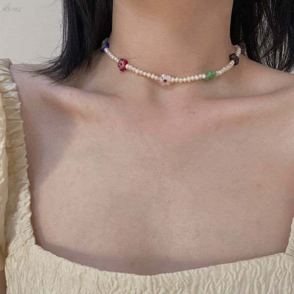 aomu 2020 korea natural freshwater pearl necklace colorful flower beads necklace girl collarbone chain tide for women jewelry, Golden;silver 
aomu 2020 korea natural freshwater pearl necklace colorful flower beads necklace girl collarbone chain tide for women jewelry, Golden;silver