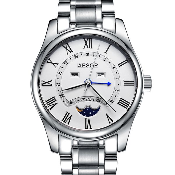 new men's watch brand multi-function business wristwatch male sapphire crystal glass moon phase all steel carnival clock, Slivery;brown
new men's watch brand multi-function business wristwatch male sapphire crystal glass moon phase all steel carnival clock, Slivery;brown